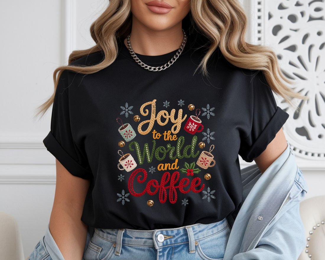 Joy to the World and Coffee Christmas T-Shirt – Gildan DTF Printed