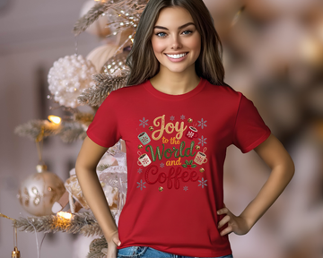 Joy to the World and Coffee Christmas T-Shirt – Gildan DTF Printed