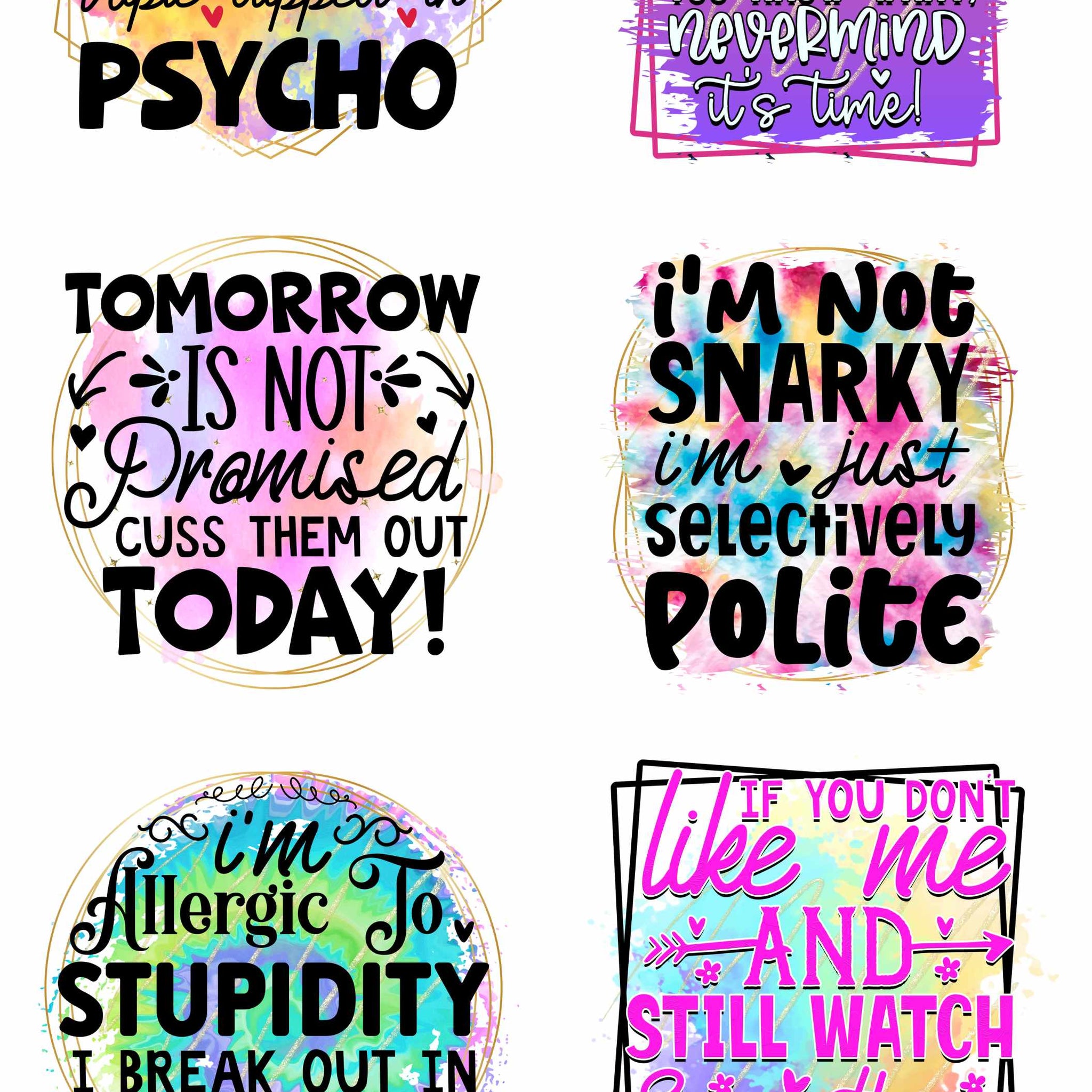 Sarcastic Sublimation Bundle - 22 x 60 Inches with 10 x 10 Inch Bold, Humorous Designs - GULLYDESIGN