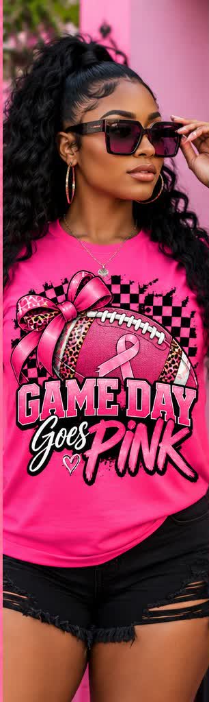 Game Day Goes Pink pink awareness tee – model lifestyle shot