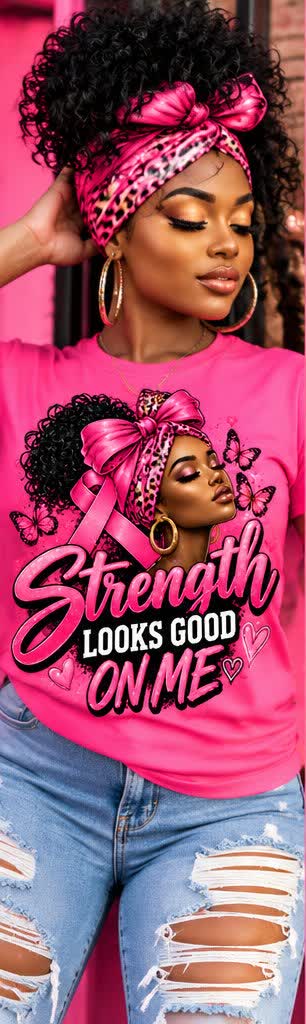 Strength Looks Good On Me pink breast cancer awareness tee