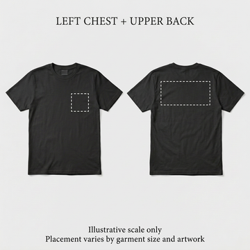 Custom T-shirt left chest and upper back print placement mockup