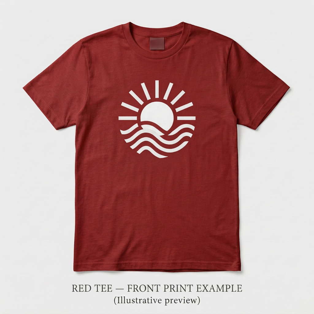 Red custom T-shirt front print example