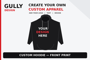 Gully Design black hoodie front print mockup