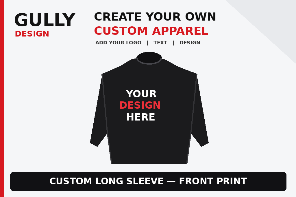 Gully Design black long sleeve shirt front print mockup