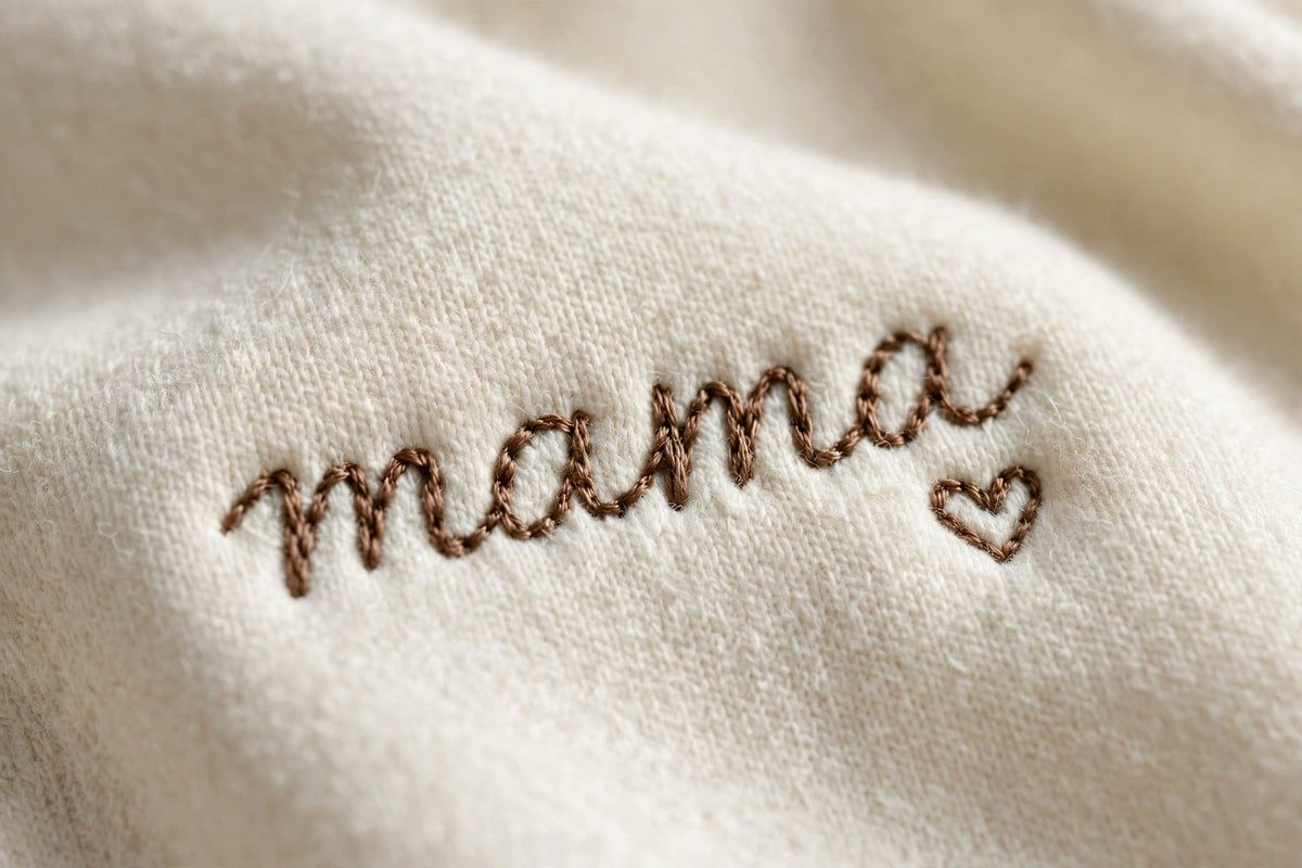 Mama embroidery closeup