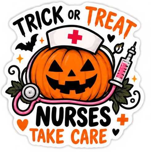 Trick or Treat Nurses Take Care design concept preview; production artwork pending