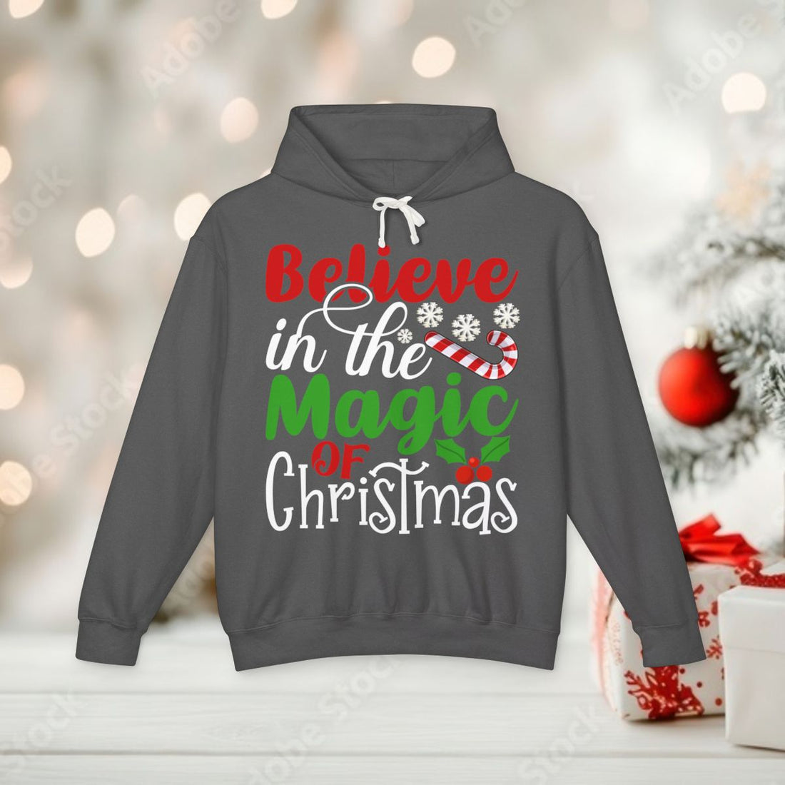 Believe in the Magic of Christmas Hoodie | Holiday Candy Cane & Holly Sweatshirt